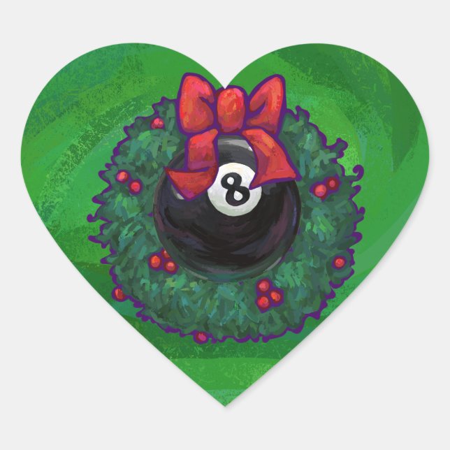 8 Ball Christmas Wreath Green Herz-Aufkleber (Vorderseite)