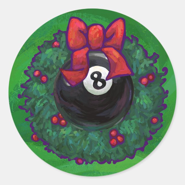8 Ball Christmas Wreath Green Runder Aufkleber (Vorderseite)