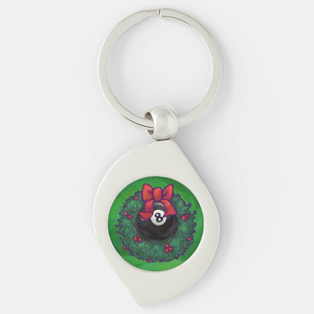 8 Ball Christmas Wreath Green Schlüsselanhänger (Vorderseite)