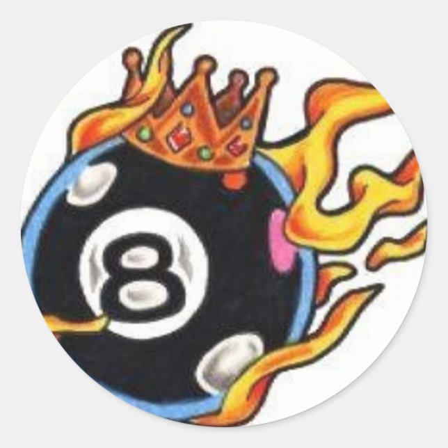 8 Ball mit Flammen Runder Aufkleber (Vorderseite)