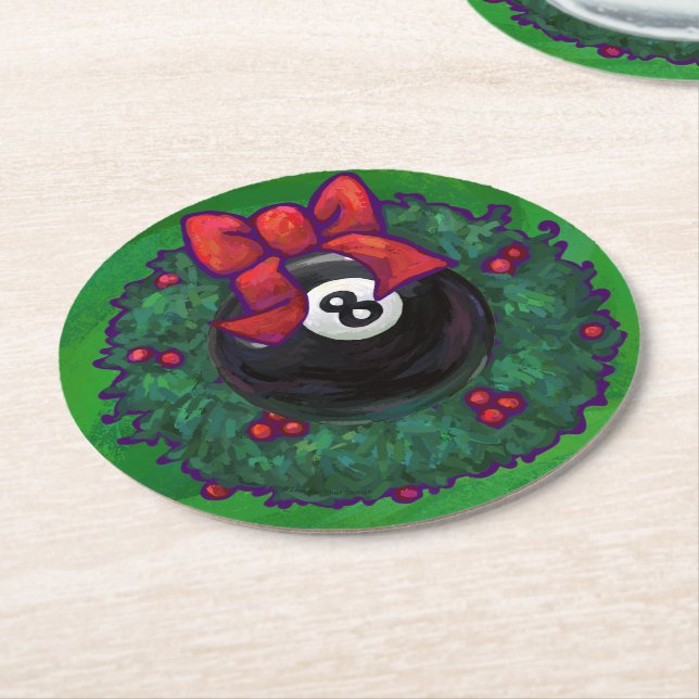 8 Ball Weihnachtskranz Runder Pappuntersetzer (Angewinkelt)