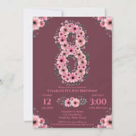 8. Big Birthday Girl Pink Blume Green Folies Einladung