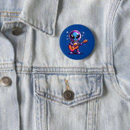 8-Bit-Alien-Gitarrist - Retro Pixel Space Music Button
