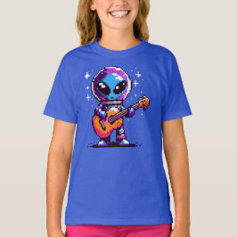 8-Bit-Alien-Gitarrist - Retro Pixel Space Music T-Shirt