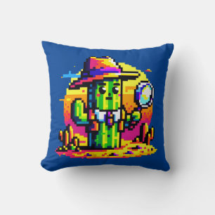 8-Bit Cactus Detective - Retro Pixel Mystery Kissen