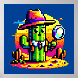 8-Bit Cactus Detective - Retro Pixel Mystery Poster
