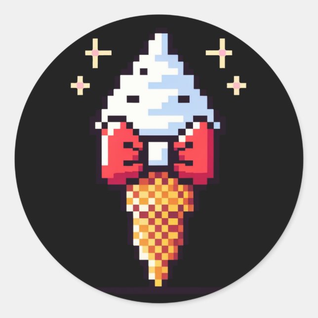 8 Bit Eiscreme Elegance: Dapper Dessert Design Runder Aufkleber (Vorderseite)