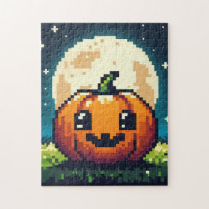 8-Bit-Halloween-Kürbis unter dem Mond