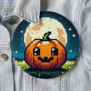 8-Bit-Halloween-Kürbis unter dem Mond Button