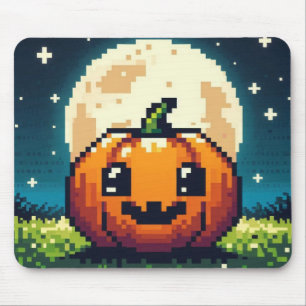 8-Bit-Halloween-Kürbis unter dem Mond Mousepad