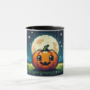 8-Bit-Halloween-Kürbis unter dem Mond Tasse