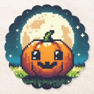 8-Bit-Halloween-Kürbis unter dem Mond Untersetzer