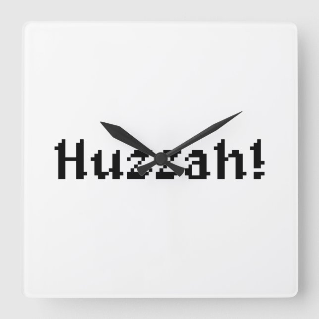8 Bit Huzzah! Quadratische Wanduhr (Vorderseite)