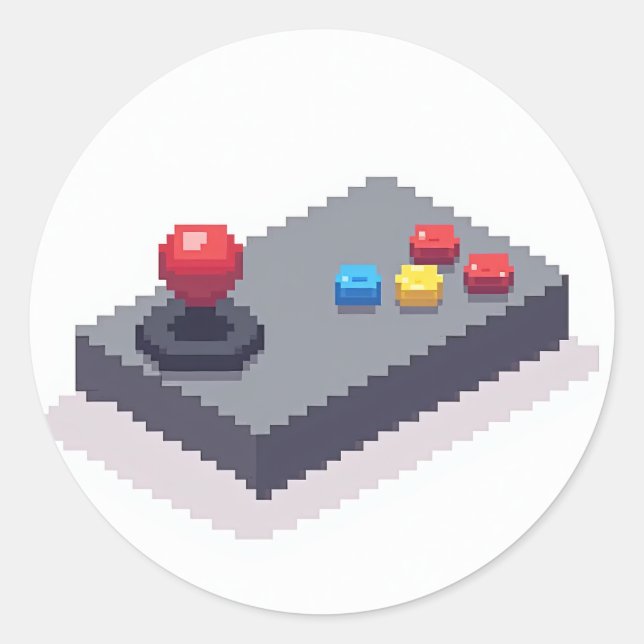8 Bit Joystick Retro Gaming Runder Aufkleber (Vorderseite)