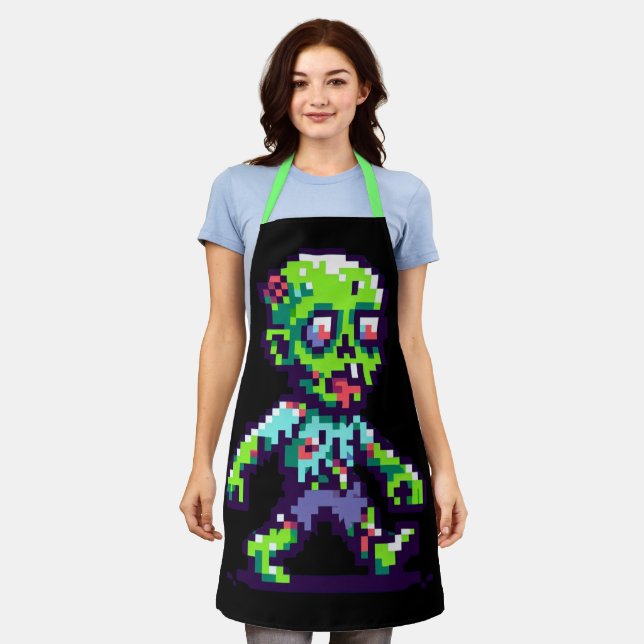 8-Bit-lustiger Zombie Halloween  Schürze (Getragen)