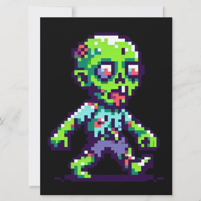 8-Bit lustiges Zombie Halloween Feiertagskarte (Vorderseite)