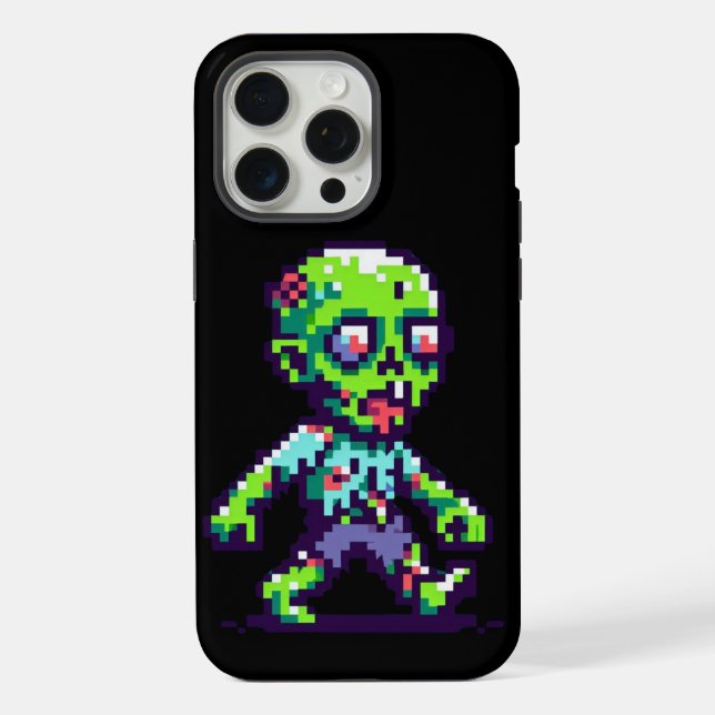 8-Bit lustiges Zombie Halloween iPhone 15 Pro Max Hülle (Rückseite)