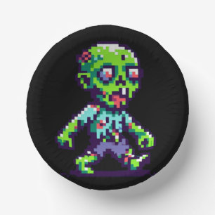 8-Bit lustiges Zombie Halloween Pappteller