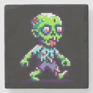 8-Bit lustiges Zombie Halloween Steinuntersetzer