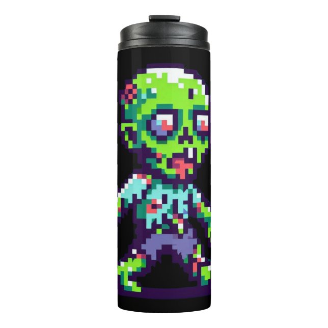 8-Bit lustiges Zombie Halloween Thermosbecher (Vorderseite)