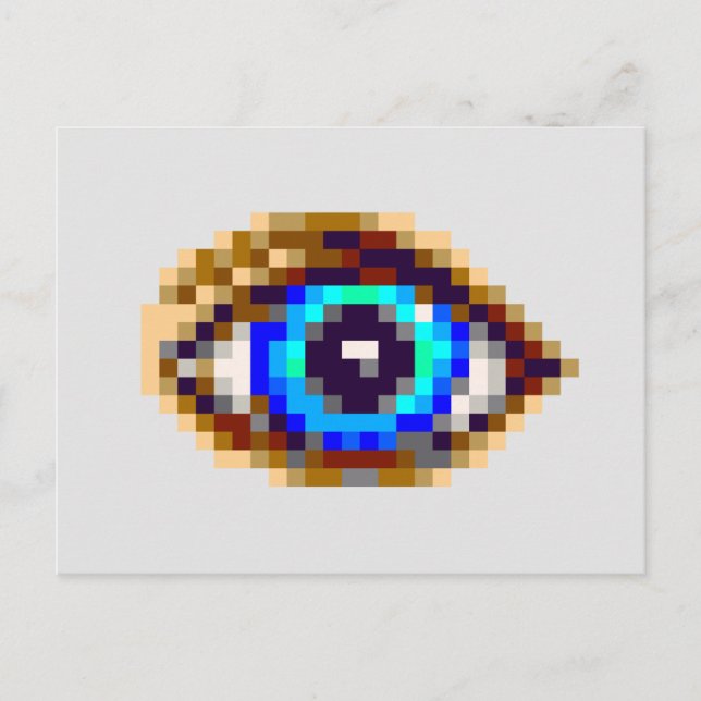 8-Bit Pixel Art Blue eye zeichnend Postkarte (Vorderseite)