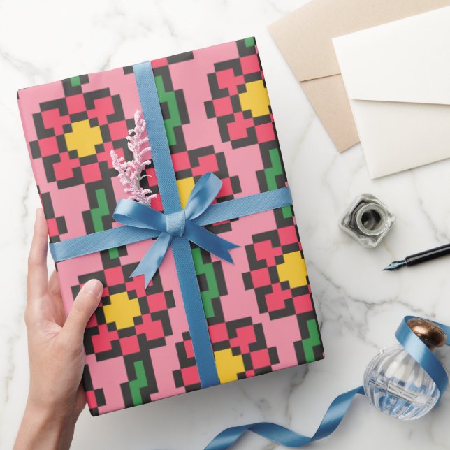 8-Bit-Pixel-Blumenmuster Geschenkpapier (Schenken)