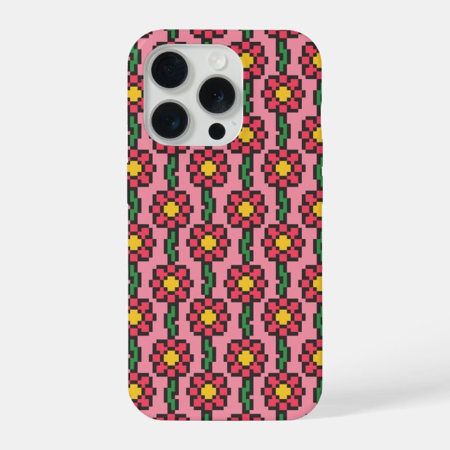 8-Bit-Pixel-Blumenmuster iPhone 15 Pro Hülle (Rückseite)