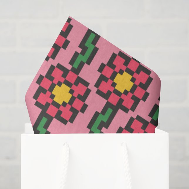 8-Bit-Pixel-Blumenmuster Seidenpapier (Geschenktüte)