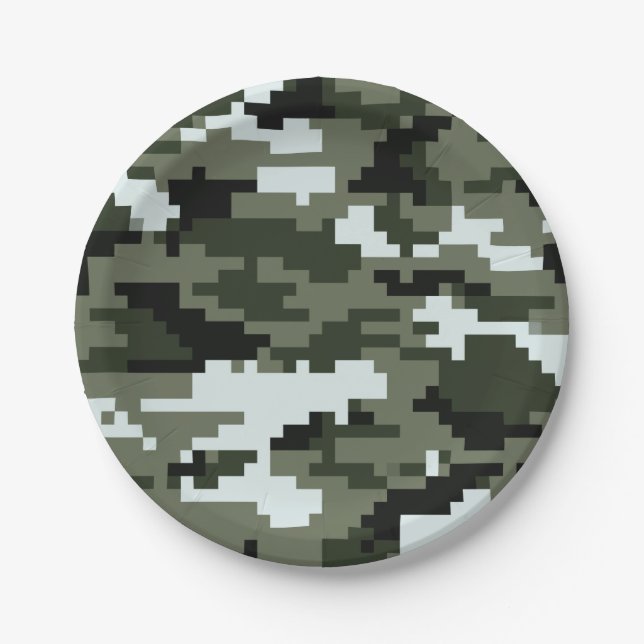 8 Bit Pixel Digital Urban Camouflage / Camouflage Pappteller (Vorderseite)