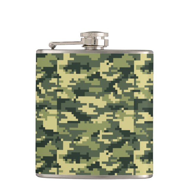 8 Bit Pixel Digital Woodland Camouflage / Camoufla Flachmann (Vorderseite)