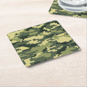 8 Bit Pixel Digital Woodland Camouflage / Camoufla Rechteckiger Pappuntersetzer