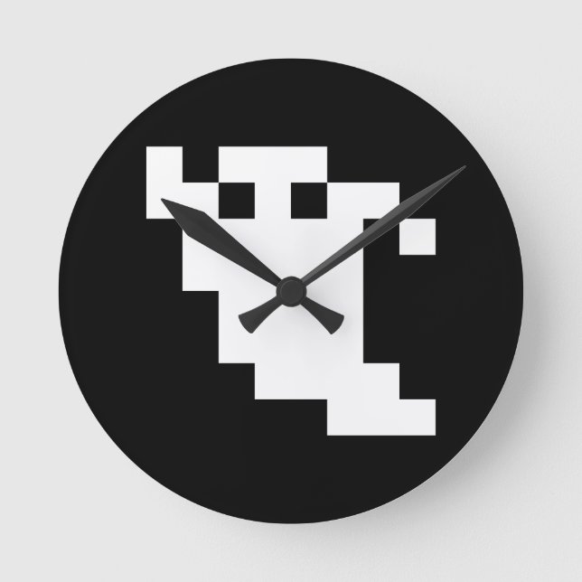 8 Bit Pixel Ghost Runde Wanduhr (Vorderseite)