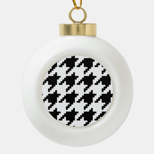 8 Bit Pixel Hahnentrittmuster Karo Muster Keramik Kugel-Ornament (Vorderseite)