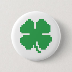 8 Bit Pixel Lucky Vierblättriges Kleeblatt Button