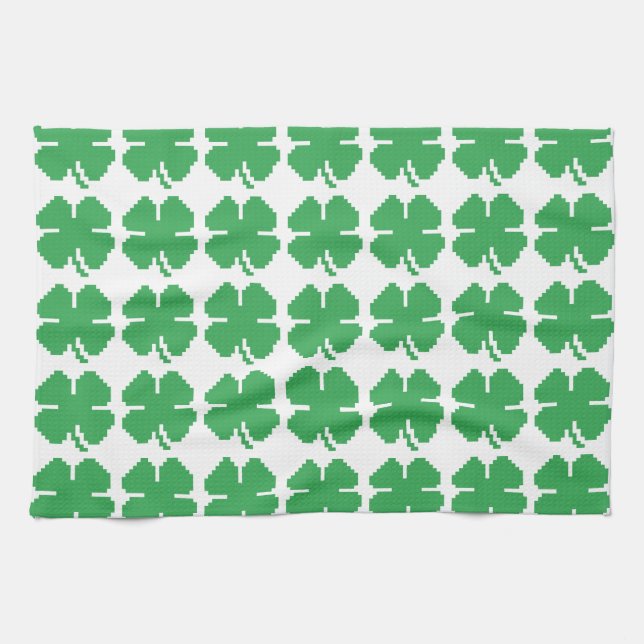 8 Bit Pixel Lucky Vierblättriges Kleeblatt Handtuch (Horizontal)