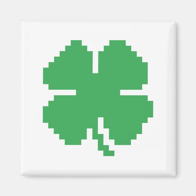 8 Bit Pixel Lucky Vierblättriges Kleeblatt Magnet (Vorne)