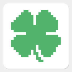8 Bit Pixel Lucky Vierblättriges Kleeblatt Quadratischer Aufkleber