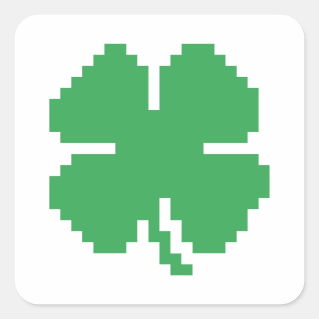 8 Bit Pixel Lucky Vierblättriges Kleeblatt Quadratischer Aufkleber (Vorderseite)