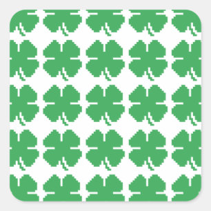 8 Bit Pixel Lucky Vierblättriges Kleeblatt Quadratischer Aufkleber