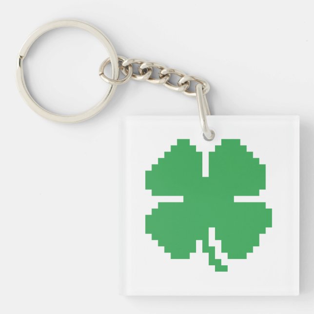8 Bit Pixel Lucky Vierblättriges Kleeblatt Schlüsselanhänger (Vorderseite)