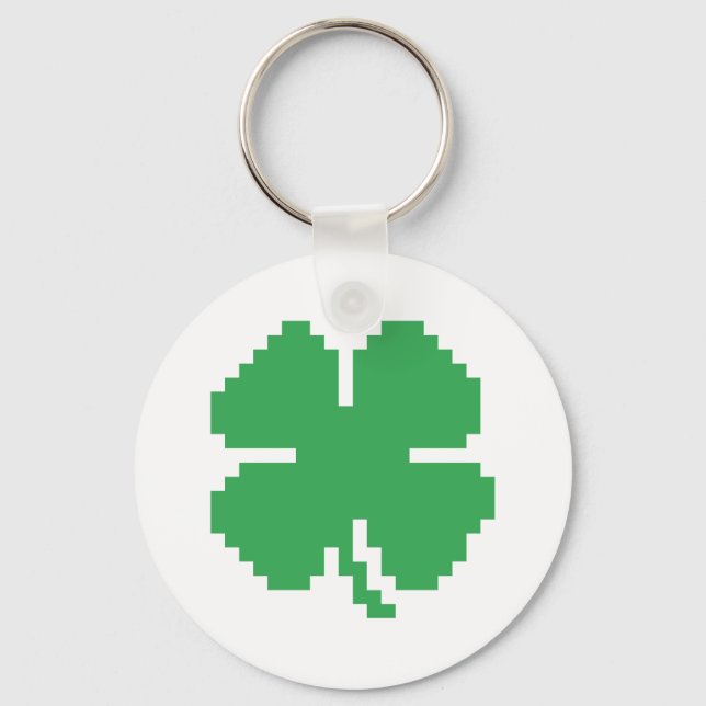 8 Bit Pixel Lucky Vierblättriges Kleeblatt Schlüsselanhänger (Vorderseite)