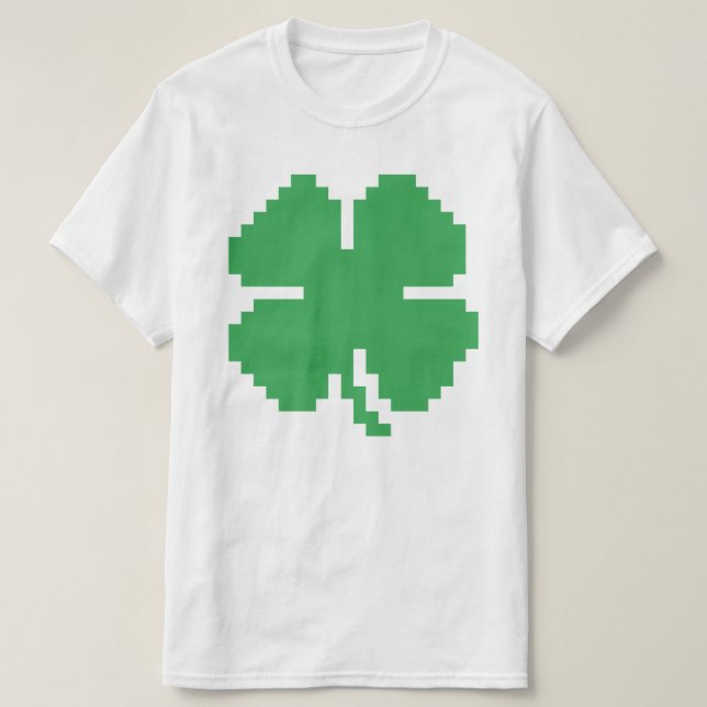 8 Bit Pixel Lucky Vierblättriges Kleeblatt T-Shirt (Design vorne)