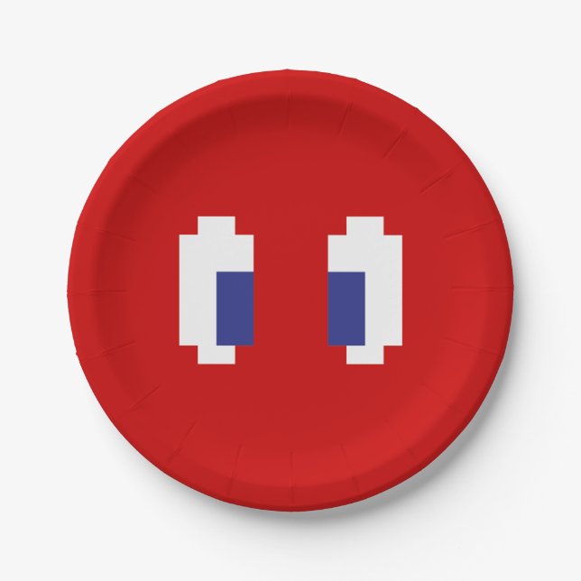 8 Bit Pixel Manga Eyes Pappteller (Vorderseite)