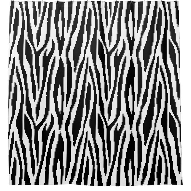 8 Bit Pixel Zebra Print Design Muster Duschvorhang (Vorderseite)