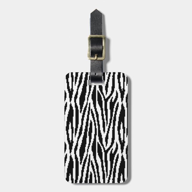 8 Bit Pixel Zebra Print Design Muster Gepäckanhänger (Vorderseite vertikal)