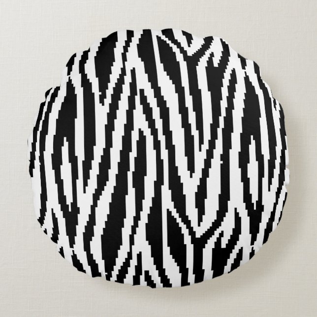 8 Bit Pixel Zebra Print Design Muster Rundes Kissen (Vorderseite)