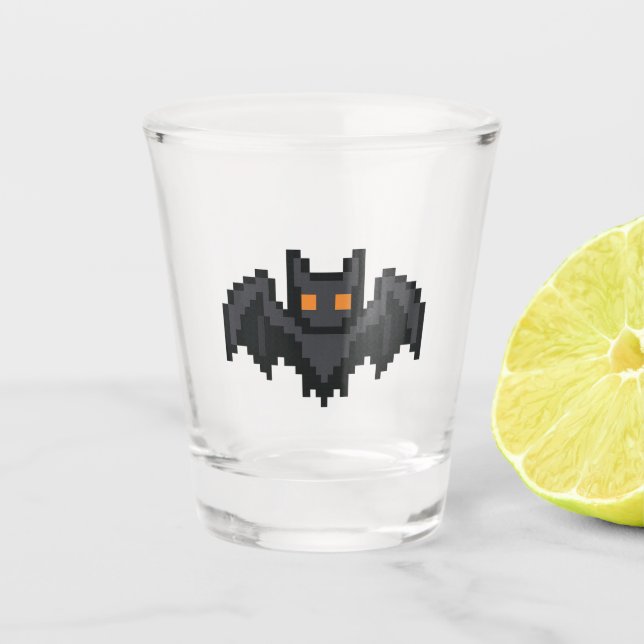 8-Bit Retro-Fledermaus Schnapsglas (Vorderseite)