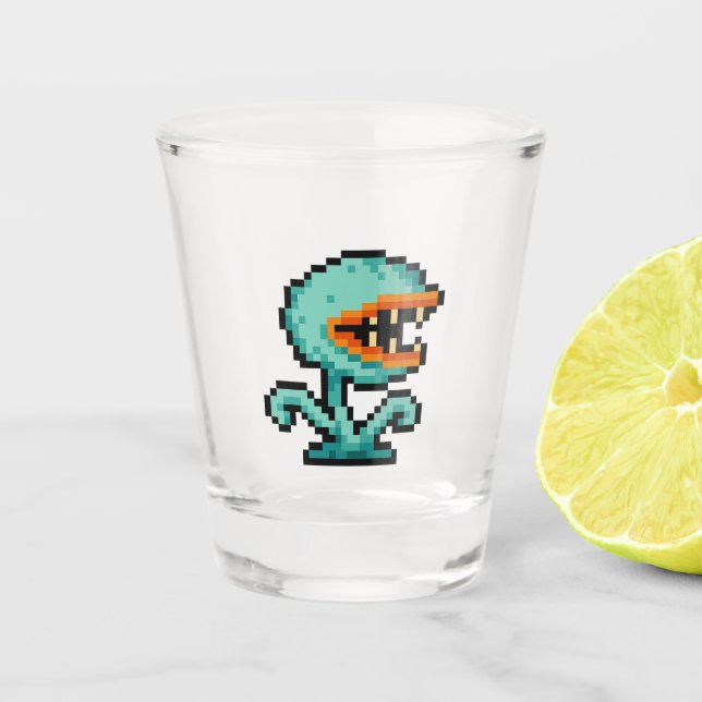 8-Bit-Retro-Fliegenfalle Schnapsglas (Vorderseite)