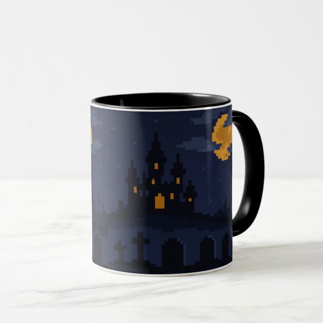 8-Bit Retro-Geisterburg Tasse (VorderseiteRechts)