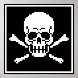 8-Bit-Skull- und Crossbones-Pixel-Art-Poster Poster